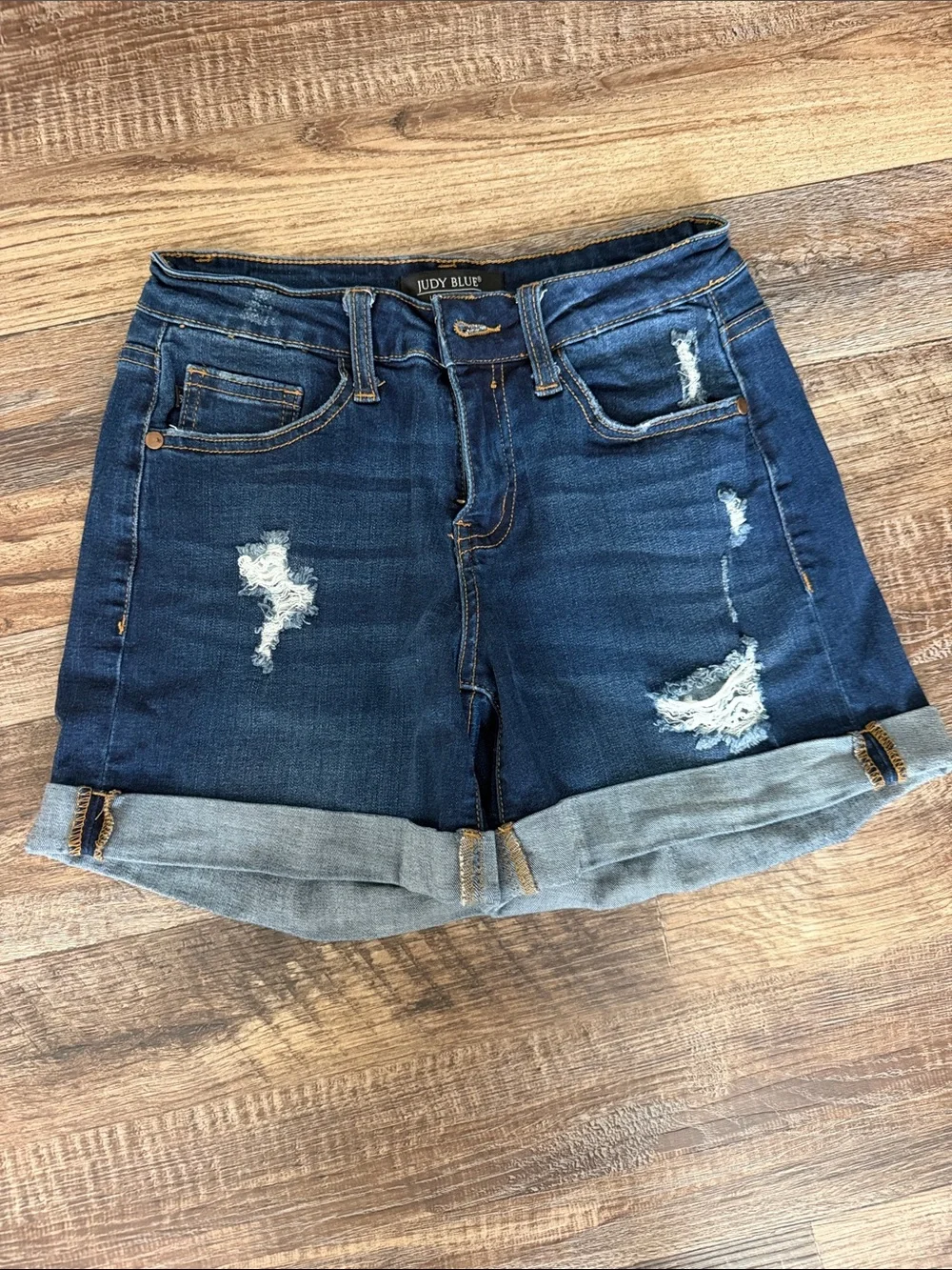 Judy Blue Dark Wash Distressed Cuffed Denim Shorts